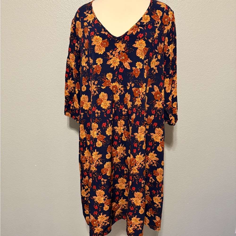 BloomChic Navy and Gold/Orange Floral‎ Dress